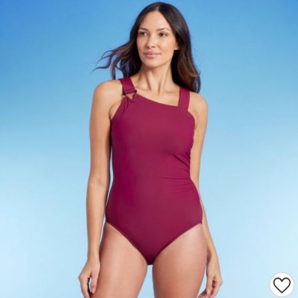 Aqua green Women's Maroon Assymetrical Shoulder 1pc Swimsuit UPF 50
